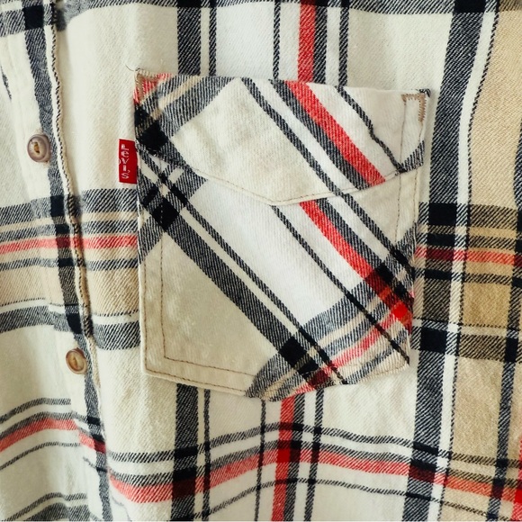 Levi’s Men’s Kenna Plaid Flannel Shirt - White/Red/Black - Size Medium EUC - Picture 4 of 12
